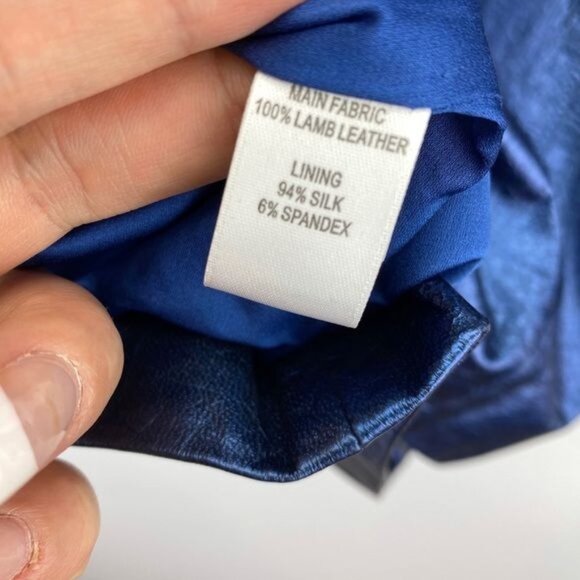 St. John Blue Metallic Lambs Leather Jacket size 8 - Picture 4 of 4